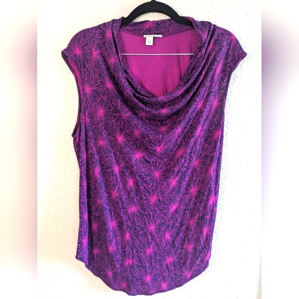 Halogen Cowl Neck Knit Top Purple Rayon Cap Sleeve Size L